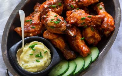 Spiced Buffalo Chicken Nibbles with Blue Cheese Dressing