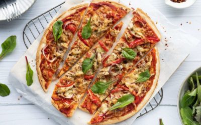 Pulled Chicken Pizza with Roast Red Capsicum
