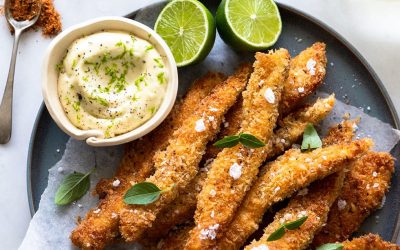 Panko and Spice Crumbed Schnitzel Strips with Lime Mayo
