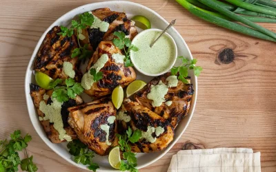 Harissa Chicken Thighs with Coriander Sauce