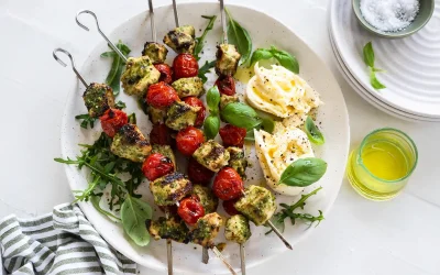 Basil Pesto Chicken and Cherry Tomato Skewers