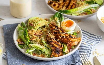 Grilled Chicken Caeser Salad with Garlic & Lemon Panko Crumbs