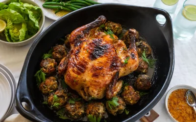 Marmalade and Mustard Roast Chicken with Herby Stuffing Balls