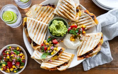 Chicken and Black Bean Quesadillas with Corn and Jalapeño Salsa 